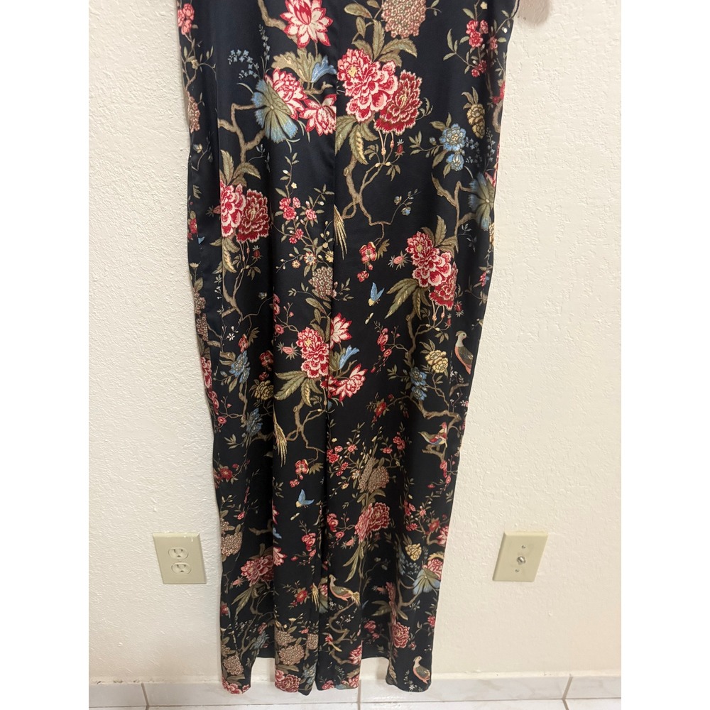 H&M Floral Bird Print Wide Leg Jumpsuit Black Flutter Sleeve V-Neck Size 8 - Picture 4 of 16